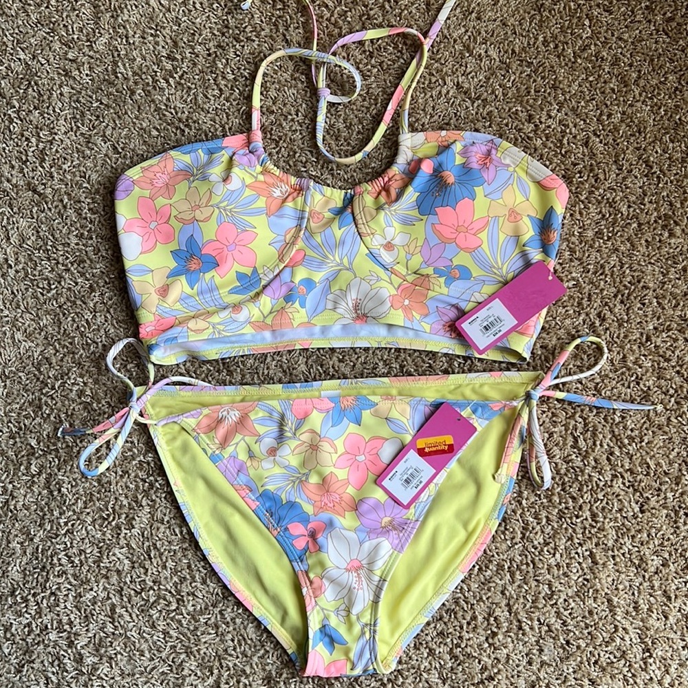 NEW Ninety-Nine colorful floral two-piece swim, size L